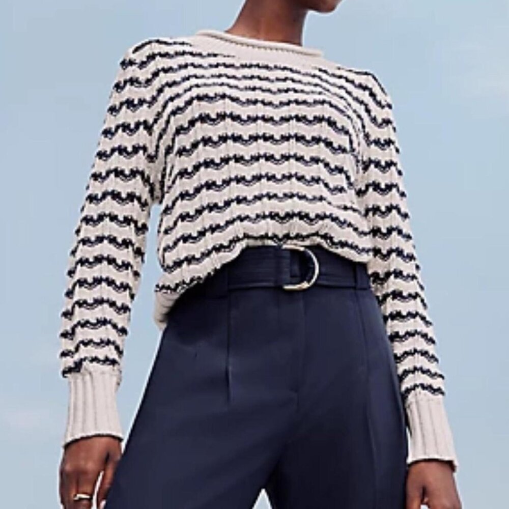 Ann Taylor Textured Stripe Sweater – XSP – Navy & Cream Classic Knit